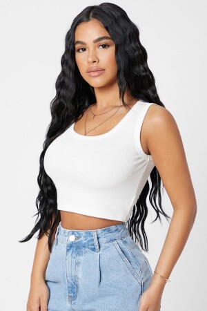 Weiße Crop-Top-Bluse mit quadratischem Ausschnitt für Damen - 5