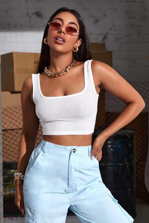 Weiße Crop-Top-Bluse mit Trägern für Damen - 1