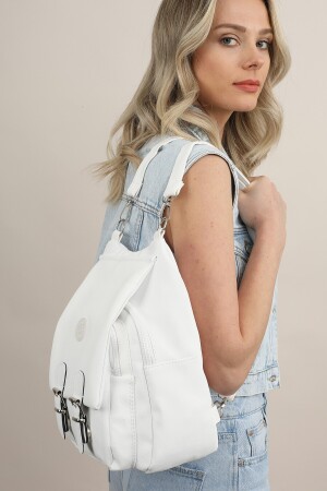 Weiße Schulhandtasche und Rucksack aus Crinkle-Stoff für Damen MK1020121YT12-006 - 8