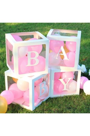 Weiße transparente Ballonbox mit der Aufschrift „Baby“, 25 x 25 cm - 5