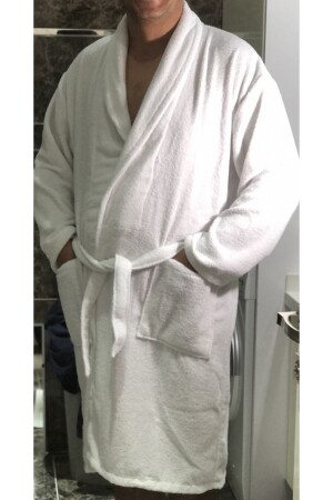 Weißer Bademantel, Unisex, Größe L-XL, Baumwolle, 123 WEISS - 4