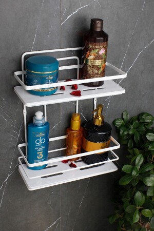 Weißer Badezimmer- und Kosmetik-Organizer mit Kristallregal und doppeltem Badezimmerregal aus rostfreier Spitze, Shampoo-Halter HMY-LŞ02B - 1