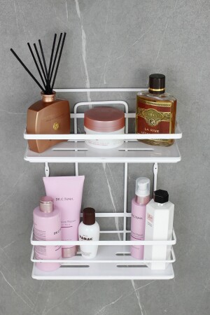 Weißer Badezimmer- und Kosmetik-Organizer mit Kristallregal und doppeltem Badezimmerregal aus rostfreier Spitze, Shampoo-Halter HMY-LŞ02B - 3