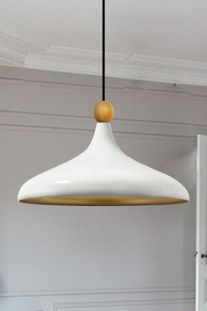 Weißer Champion Einzel-Kronleuchter mit Holzperlen, Hängelampe, Wohnzimmer, Küche, Boutique-Lampe, Beleuchtung, Kronleuchter BMM2066XXWM - 1