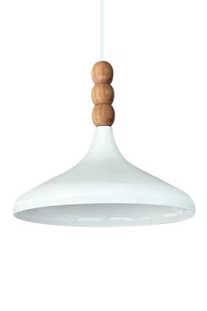 Weißer Innenraum, weiße Champion-Kronleuchter mit Holzperlen, Einzel-Kronleuchter, Hängelampe, Wohnzimmer, Küche, Boutique-Lampe - 5