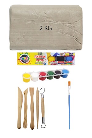 Weißer Keramikteig 2 kg Ton-Eclipse-Set 6x15 ml Acryl-Set Flachpinsel Keramik-Ton-Spielknete Acuto-2kgSet-HobiYenze - 1