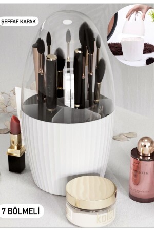 Weißer Make-up-Pinsel- und Kosmetik-Organizer mit 7 Fächern und transparentem Deckel - 2