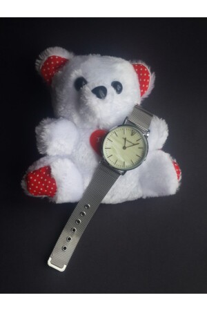 Weißer Plüsch-Teddybär, 14 cm, Weidenarmband, Armbanduhr, Geschenk PS079 - 1