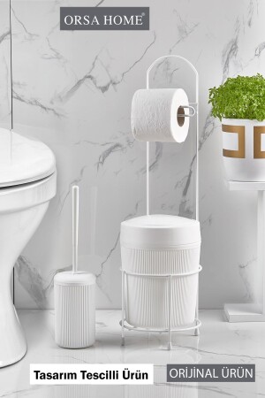 Weißer runder Eimer, WC-Papierhalter und Toilettenbürstenset 390 - 1