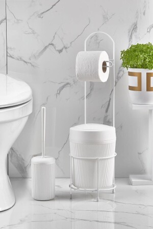 Weißer runder Eimer, WC-Papierhalter und Toilettenbürstenset 390 - 3