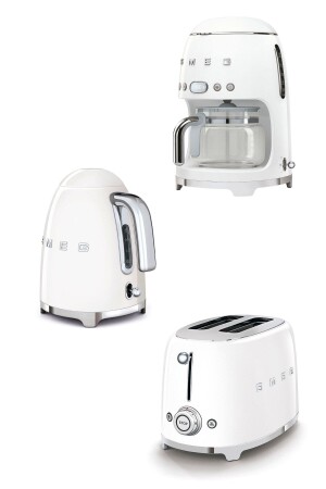 Weißer Wasserkocher im 50er-Jahre-Stil – 1x2 Toaster und Filterkaffeemaschine im Set KLF03WH-TSF01WH-DCF02WH - 1