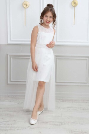 Weißes Abendkleid für Mädchen, Abschlusskleid ABY-0001 - 1