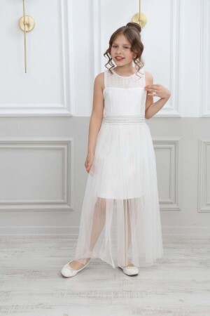 Weißes Abendkleid für Mädchen, Abschlusskleid ABY-0001 - 2