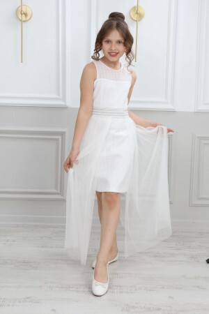 Weißes Abendkleid für Mädchen, Abschlusskleid ABY-0001 - 3