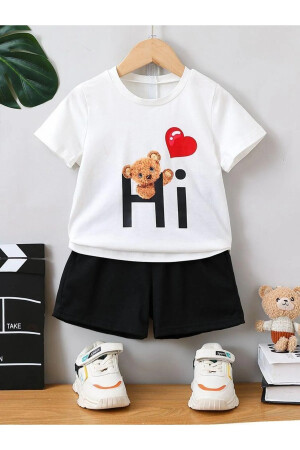 Weißes, bedrucktes Shorts-T-Shirt-Set für Kinder - 1