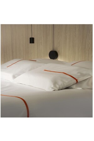 Weißes Bettbezug-Set aus Baumwollsatin für King-Size-Betten mit orangefarbenen Streifen - 5