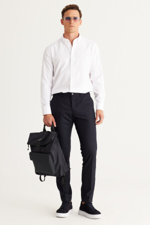 Weißes, bügelleichtes, schmal geschnittenes Oxford-Hemd für Herren aus Baumwolle mit Knopfkragen und schmaler Passform 4A2021100103 - 6