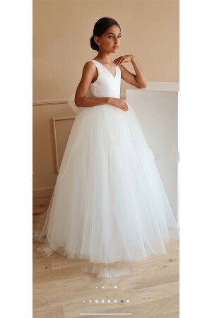 Weißes langes Design-Abendkleid für Mädchen WioWhiteLongWedding DressDress000 - 1