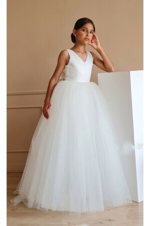 Weißes langes Design-Abendkleid für Mädchen WioWhiteLongWedding DressDress000 - 2