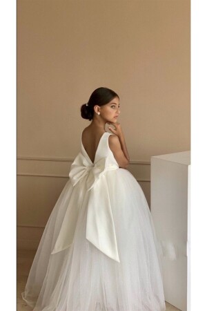 Weißes langes Design-Abendkleid für Mädchen WioWhiteLongWedding DressDress000 - 3