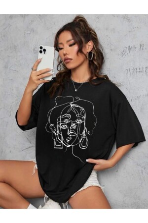 Weißes Oversize-T-Shirt mit Gesichtsaufdruck für Damen - 1