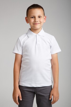 Weißes Schul-T-Shirt aus gekämmter Baumwolle mit Polokragen für Jungen - 1