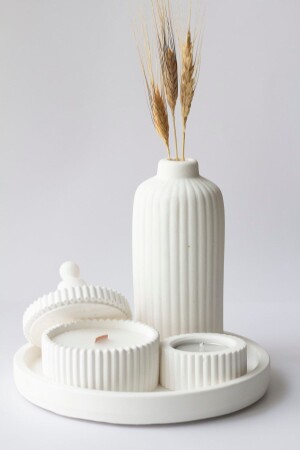 Weißes Sonderdesign-Duftkerzen- und hohes Vasen-Zubehörset-Set1 - 2