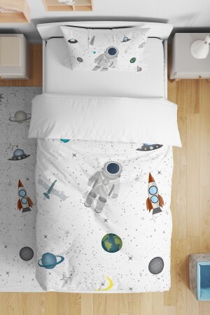 Weißes Space Little Astronaut gemustertes Einzelbettbezug-Set für Babys und Kinder - 2