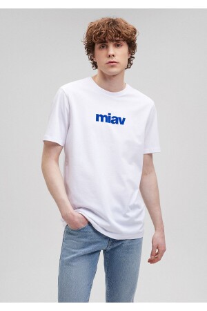 Weißes T-Shirt mit Miav-Aufdruck, reguläre Passform / normaler Schnitt 067153-620 - 1