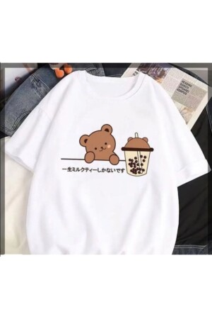 Weißes T-Shirt mit Teddybär-Aufdruck für Kinder, Trendmodell, aus Baumwolle - 1