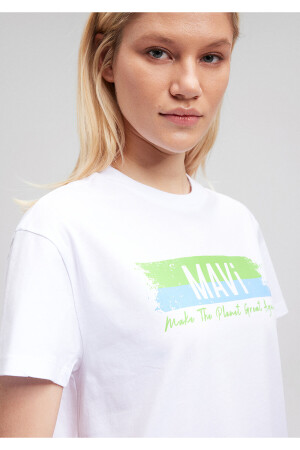 Weißes, umweltfreundliches „Make The Planet Great Again“-T-Shirt für Damen - 5