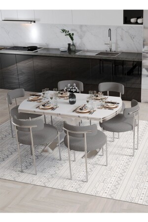 Wella Lak Panel 80x130 Açılır Yemek Masası Mutfak Masası 6 Kişilik Masa Sandalye Takımı - 1