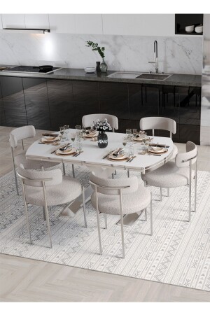 Wella Lak Panel 80x130 Açılır Yemek Masası Mutfak Masası 6 Kişilik Masa Sandalye Takımı - 1