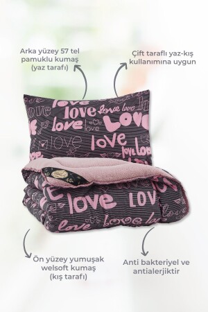 WELSOFT ÇİFT KİŞİLİK LOVE DESENLİ PEMBE RENK YORGAN SETİ - 4