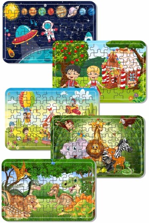 Weltraum-Dinosaurier-Spiel-Tiere 54-teiliges Holzpuzzle, 5er-Set - 1