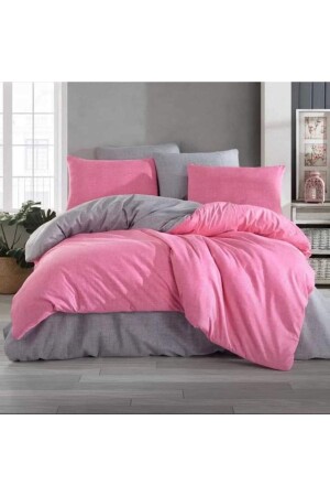 Wende-Bettbezug-Set für King-Size-Betten in Fuchsia-Grau mit elastischen Laken - 1