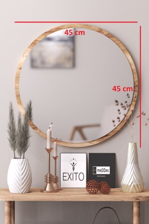 Wesna Dekorativer runder Spiegel für Eingangsbereich, Flur, Flur, Wohnzimmer, Küche, Badezimmer, WC, Büro, 46 ​​cm, Walnussholz - 4