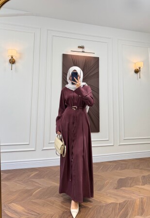 Wespa Kuşaklı Elbise - Bordo - Nuuwears