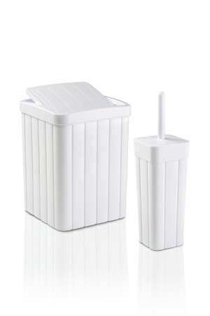 Wick Gemustertes Badezimmer-Set mit 2 Stück – 10-l-Mülleimer und WC-Bürstenhalter – Weiß - 1