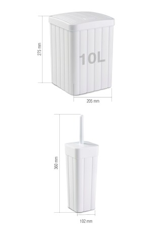 Wick Gemustertes Badezimmer-Set mit 2 Stück – 10-l-Mülleimer und WC-Bürstenhalter – Weiß - 3