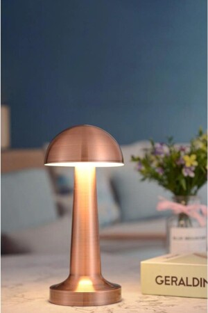 Wiederaufladbare Retro-Tischlampe Modell Mushroom mit Dimmer Roségold - 2