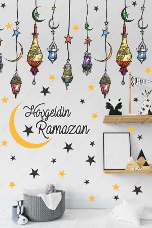 Willkommen Ramadan bunte Laterne Anhänger Lampe Glas Wanddekoration Aufkleber Set – Ramadan Ornament Eid Ornament - 2