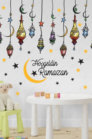 Willkommen Ramadan bunte Laterne Anhänger Lampe Glas Wanddekoration Aufkleber Set – Ramadan Ornament Eid Ornament - 4