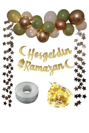 Willkommen Ramadan Gold Schriftzug LED-Ballon-Set – Ramadan-Dekorationsset - 3