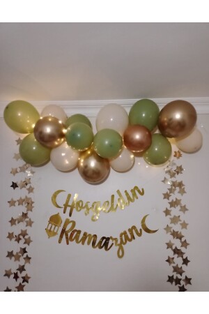 Willkommen Ramadan Gold Schriftzug LED-Ballon-Set – Ramadan-Dekorationsset - 4