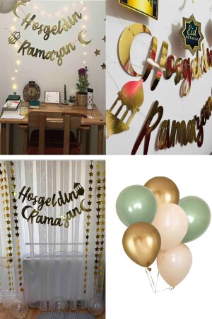 Willkommen Ramadan Gold Schriftzug LED-Kette Ballon-Set Sultan von 11 Monaten Eid al-Fitr Raumdekorationsset - 4