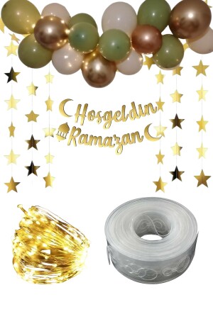 Willkommen Ramadan Gold Schriftzug LED-Kettenballon-Set – Ramadan-Dekorationsset - 3