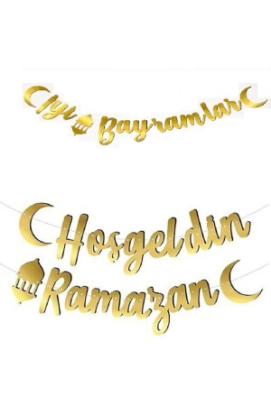 Willkommen Ramadan-Kalligrafie-Schriftzug in Gold und frohe Feiertage in Gold-Kalligraphie-Schriftzug - Dizayn Parti Evi