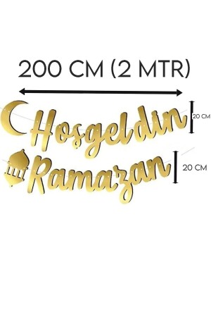 Willkommen Ramadan schriftliche Kalligraphie Banner Gold 200 x 30 cm Ramadan Fest goldfarbene Schnur dekorative Schriftzug - 3
