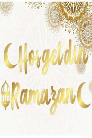 Willkommen Ramadan schriftliche Kalligraphie Banner Gold 200 x 30 cm Ramadan Fest goldfarbene Schnur dekorative Schriftzug - 4